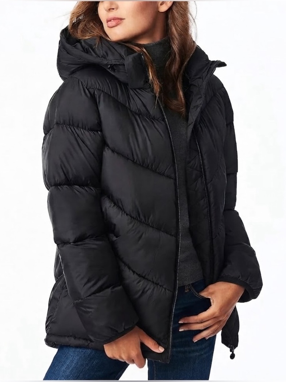 Bernardo Womens EcoPlume Hooded Quilted Chevron Jacket 3X